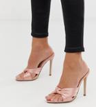 Missguided Pointed Toe Satin Mule With Bow Detail In Pink - Green