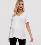 Asos Design Maternity Nursing V Neck Button Through Short Sleeve Top - Cream