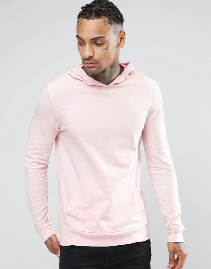 Asos Lightweight Muscle Fit Hoodie In Pink - Pink