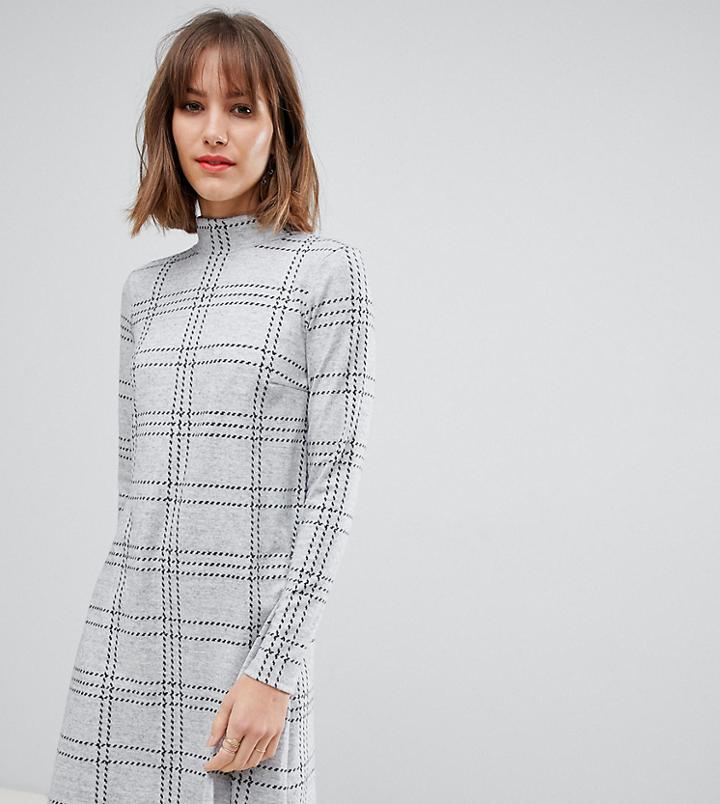 Esprit High Neck Dress In Gray Check