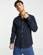 Brave Soul Long Sleeve Cotton Twill Shirt In Navy