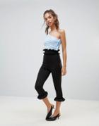 Lasula Double Frill Waistband Frill Bottom Pants - Black