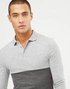 Asos Design Muscle Fit Polo Shirt With Contrast Yoke In Charcoal Marl - Gray