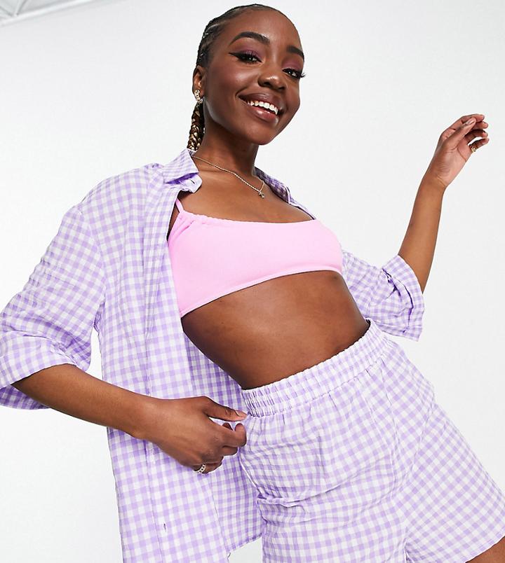 Urban Threads Tall Shirt Set In Lilac Gingham-purple