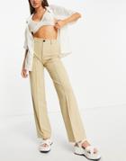 Pull & Bear High Waisted Straight Leg Pants In Beige-neutral