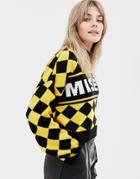 The Ragged Priest Cropped Knitted Sweater With Diamond Design And Slogan - Yellow