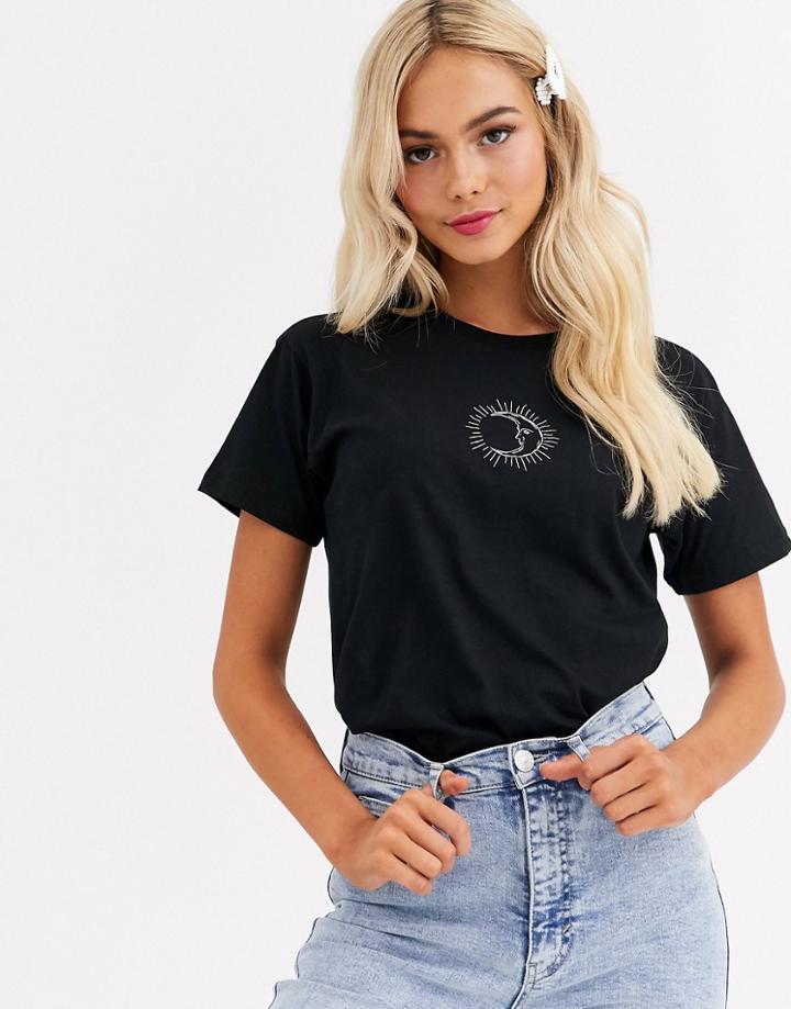 Asos Design T-shirt With Sketchy Sun And Moon Print-black
