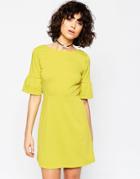 Asos Mini Dress In Ponte With Ruffle Sleeve - Chartreuse