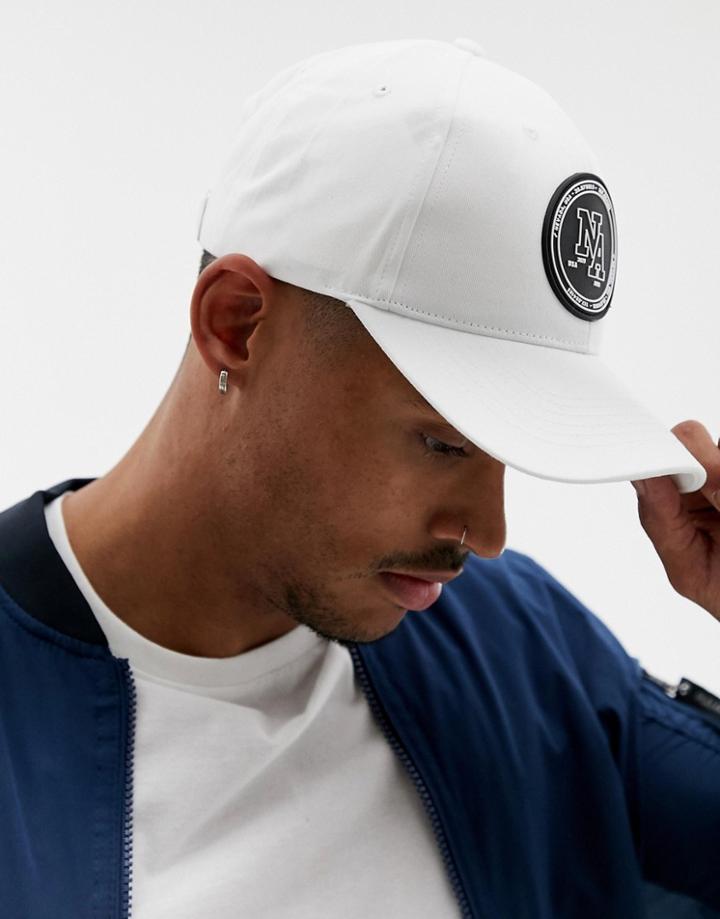 Asos Design Baseball Cap In White With Rubber Badge Detail - White