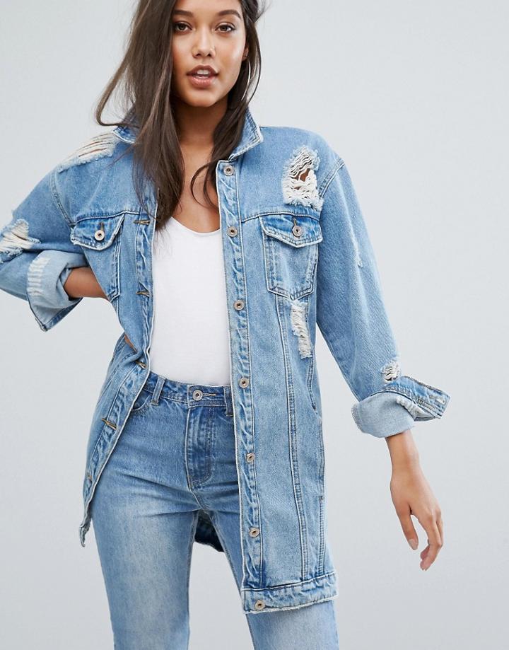 Missguided Super Distressed Denim Jacket - Gray