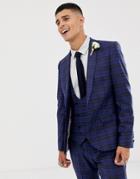 Twisted Tailor Super Skinny Suit Jacket With Plaid Check In Wool - Blue