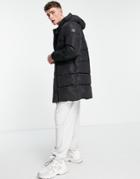 Pull & Bear Mid Length Puffer Jacket With Hood In Black