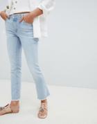 Mango Frayed Hem Straight Leg Jeans In Blue - Blue
