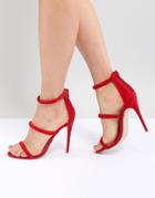 New Look Suedette 3 Strap Stiletto - Red