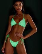 Asos Design Reflective Tie Side Bikini Bottom In Neon Green - Green