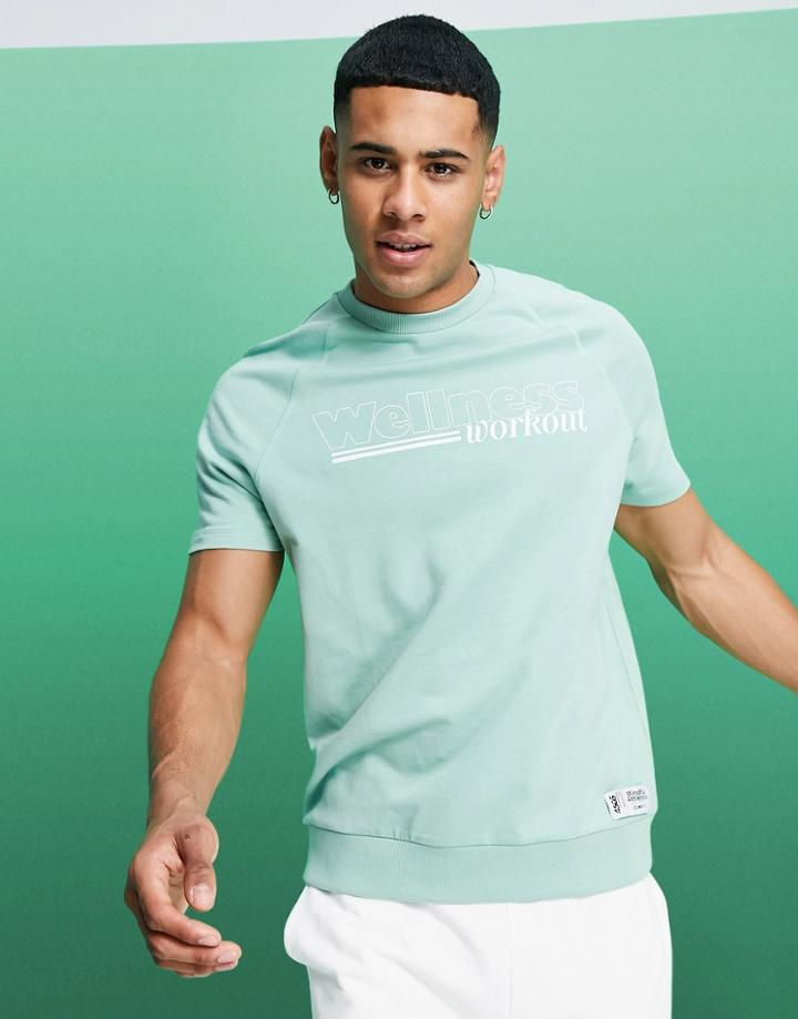 Asos 4505 Short Sleeve Sweatshirt In Organic Cotton-green