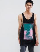 New Look Tank With South Bay Palm Print In Black - Black