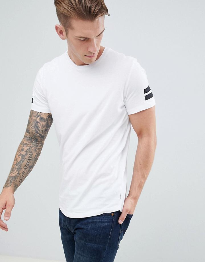 Jack And Jones Long Line Sports Stripe T-shirt - White