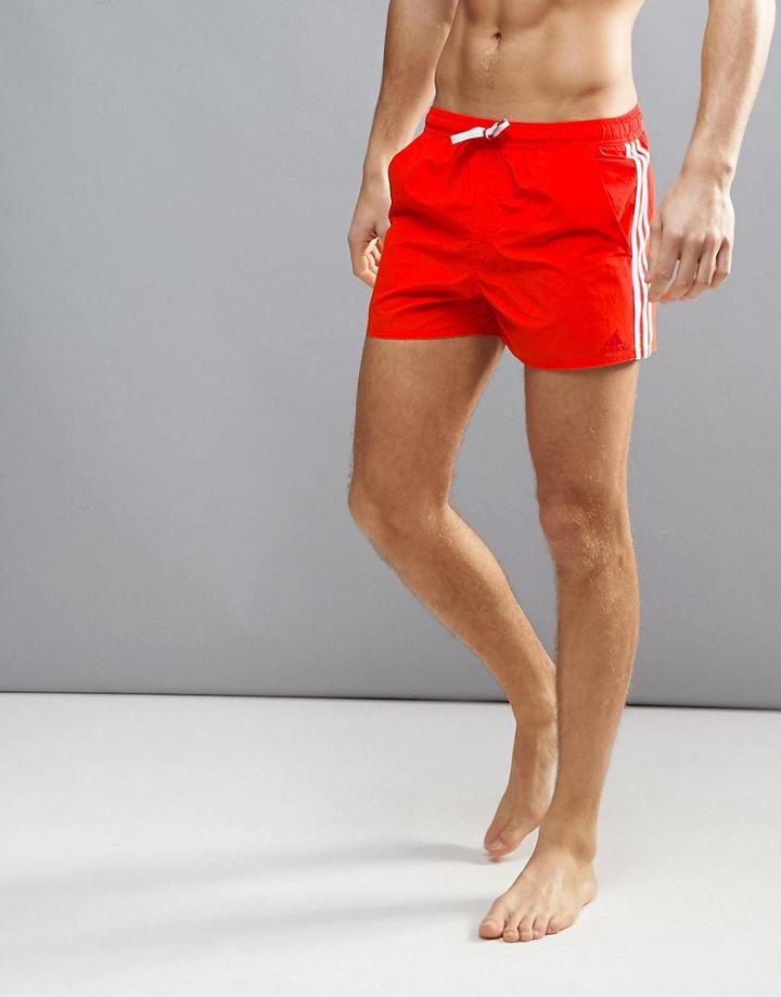 Adidas Swimming Shorts With Stripe Branding In Red Bj8814 - Red