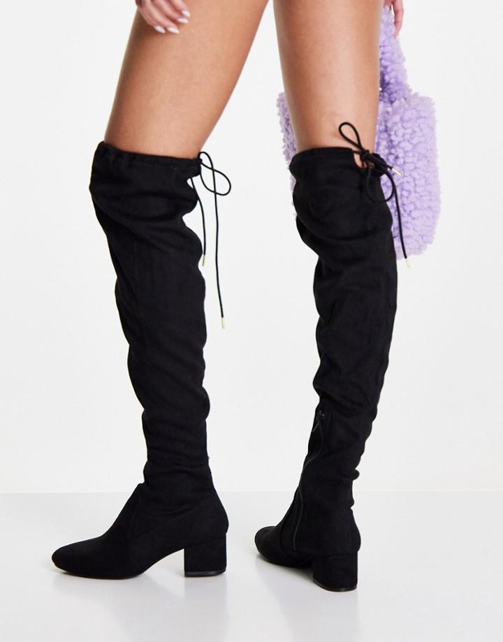 Qupid Block Heel Over-the-knee Boots In Black