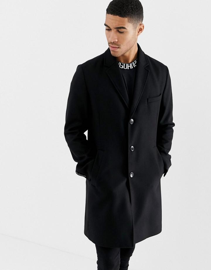Hugo Malte Wool Overcoat In Black