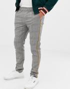 Asos Design Skinny Pants In Check With Rope Side Stripe-black