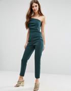 Asos Jumpsuit In Scuba With Drape One Shoulder - Green