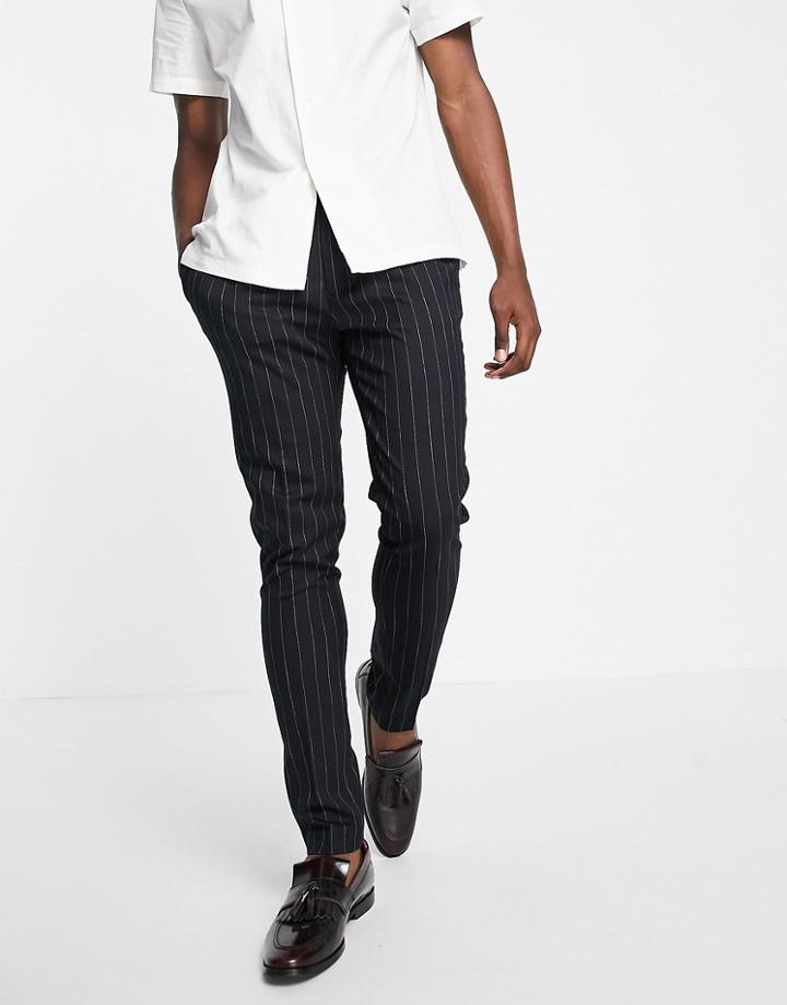 Asos Design Tapered Smart Pants In Navy Stripe
