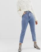 Stradivarius Mom Jean With Stretch In Washed Blue