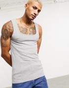 Asos Design Muscle Fit Extreme Square Neck Tank In Gray