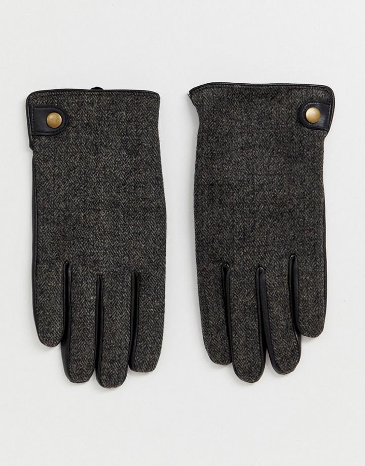 Burton Menswear Faux Leather Gloves In Brown Herringbone - Brown