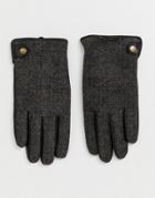 Burton Menswear Faux Leather Gloves In Brown Herringbone - Brown