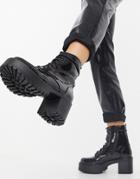 Koi Footwear Vegan Lace Up Chunky Boots In Black Croc
