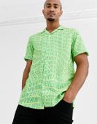 Asos Design Regular Fit Shirt In Never Text-green