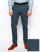 Asos Skinny Fit Suit Pants In Dogstooth - Blue
