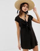 Asos Design Romper With Sweetheart Neck And Knot Front - Black