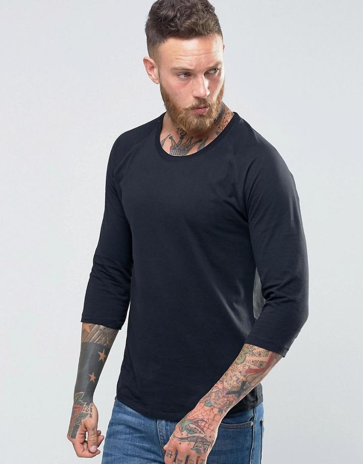 Nudie Jeans 3/4 Sleeve T-shirt In Black - Black