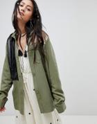 Native Rose Relaxed Military Shirt With Sequin Panels - Green