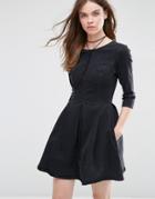 Asos Denim Skater Dress In Washed Black - Black