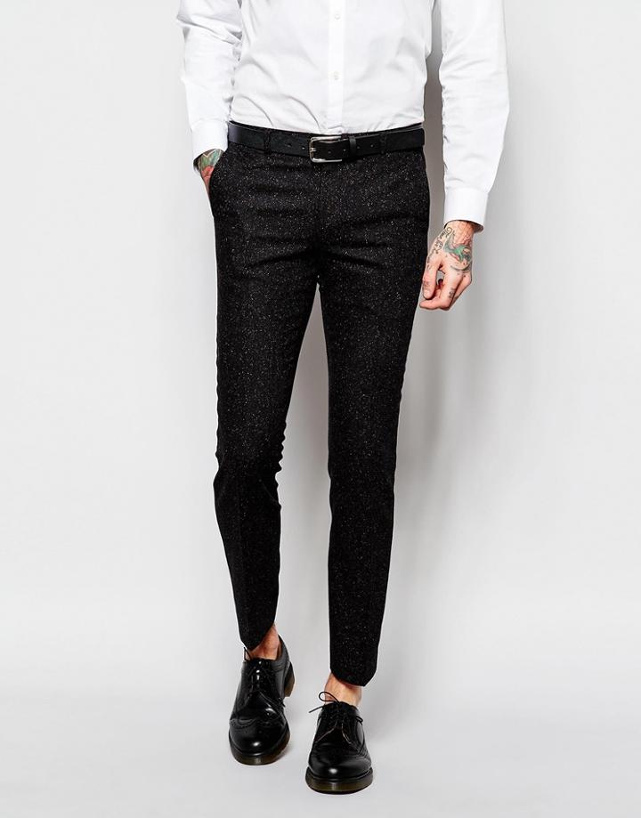 Heart & Dagger Suit Pants With Multi Color Fleck In Skinny Fit - Black