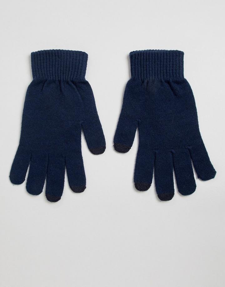 Asos Design Touch Screen Gloves In Recycled Polyester-navy