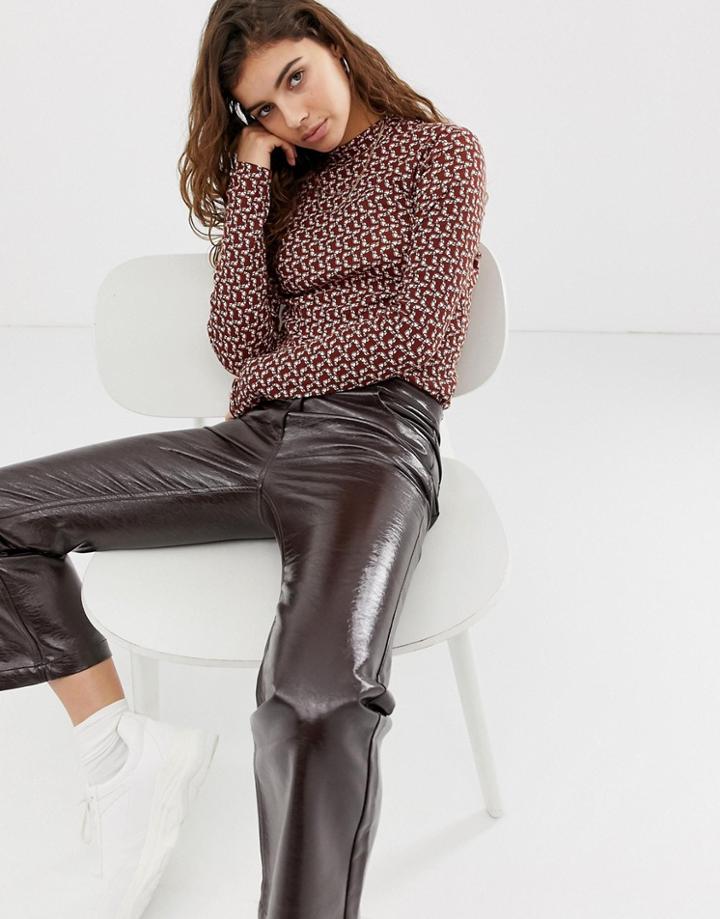 Weekday Long Sleeve Top With Eye Print In Rust - Multi