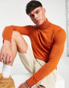 Jack & Jones Roll Neck Sweater In Burnt Orange