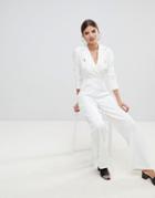 Missguided Gold Button Jumpsuit - White