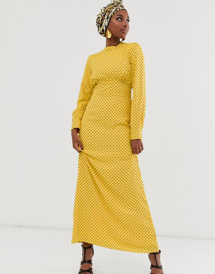 Asos Design Maxi Tea Dress With Buttons In Spot-multi