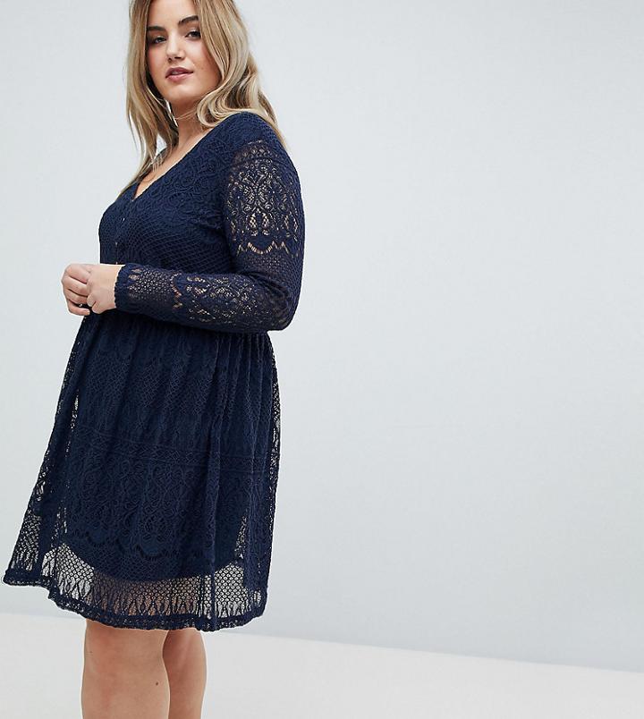Junarose Lace Botton Down Dress - Navy