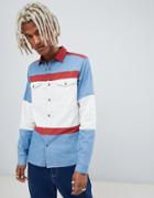 Asos Design Oversized Color Block Denim Shirt - Blue