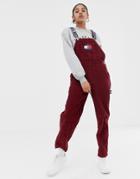 Tommy Jeans Capsule Crest Logo Overall In Corduroy - Red