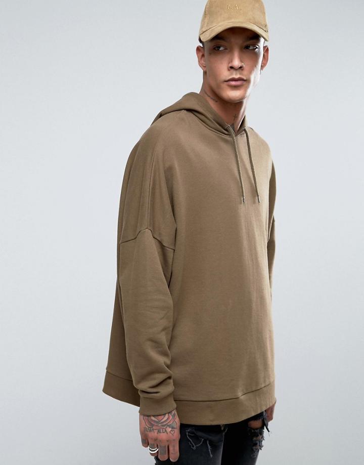 Asos Extreme Oversized Hoodie In Khaki - Green