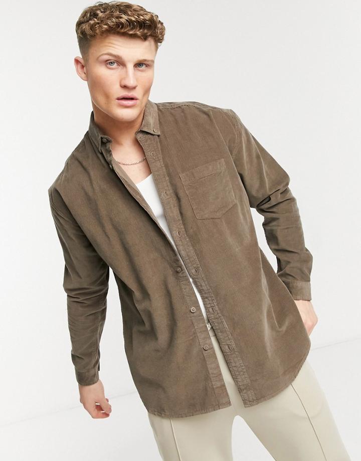 New Look Oversized Corduroy Shirt In Brown-grey